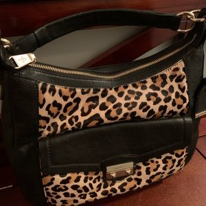 NWOT. Cole Haan black leather and leopard handbag.
